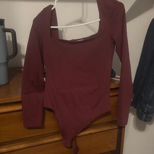 Babaton Deep Red Long Sleeve Bodysuit